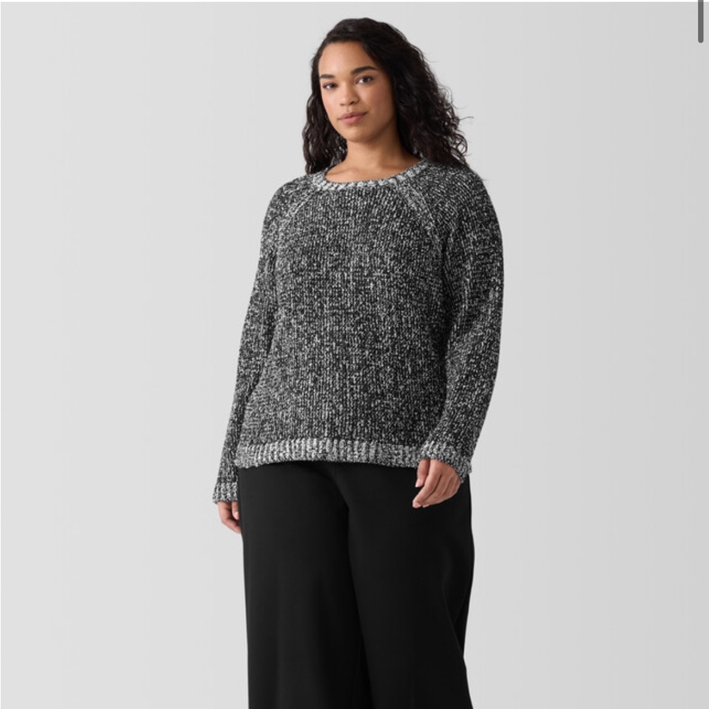 Eileen Fisher Peruvian Organic Cotton Boucle Crew Neck Top Sweater Sz XL New